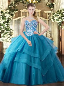 Fashion Floor Length Teal 15 Quinceanera Dress Sweetheart Sleeveless Lace Up