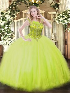 Fancy Scoop Sleeveless Zipper Sweet 16 Quinceanera Dress Yellow Green Tulle