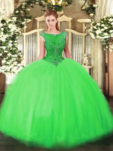 Perfect Beading Quinceanera Dress Green Zipper Sleeveless Floor Length