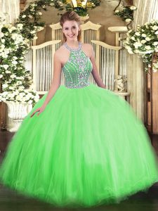 Super Floor Length Lace Up Quince Ball Gowns for Military Ball and Sweet 16 and Quinceanera with Beading