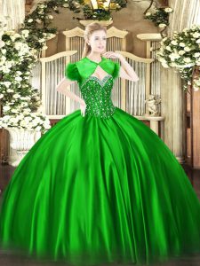 Perfect Beading 15th Birthday Dress Green Lace Up Sleeveless Floor Length