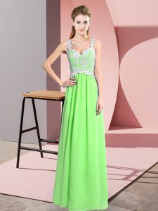 V-neck Neckline Lace Prom Dresses Sleeveless Zipper