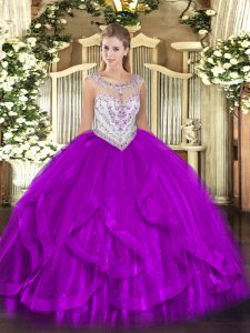 Fashionable Floor Length Ball Gowns Sleeveless Eggplant Purple Sweet 16 Dress Zipper