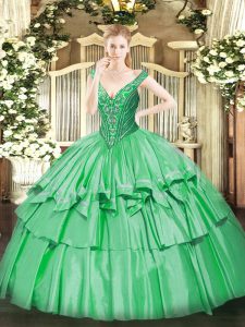 Edgy Sleeveless Lace Up Floor Length Beading and Ruffled Layers Sweet 16 Quinceanera Dress