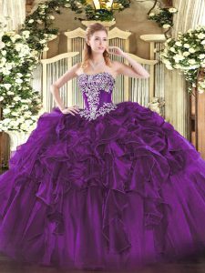 Sleeveless Beading and Ruffles Lace Up Quinceanera Gown