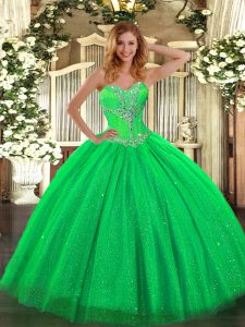 Green Sleeveless Beading Floor Length Vestidos de Quinceanera