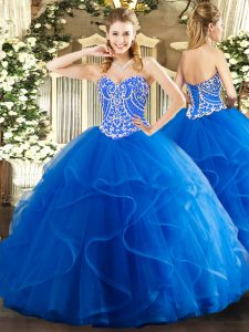 Sweetheart Sleeveless Lace Up Quinceanera Gowns Blue Tulle