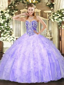 Attractive Lavender Lace Up 15 Quinceanera Dress Beading and Ruffles Sleeveless Asymmetrical