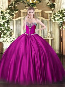 Fabulous Fuchsia Sleeveless Satin Lace Up Sweet 16 Dresses for Military Ball and Sweet 16 and Quinceanera
