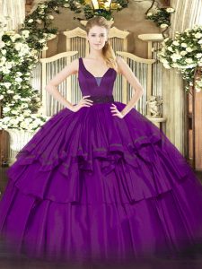 Fancy Organza Sleeveless Floor Length Quinceanera Dresses and Beading and Ruffled Layers