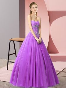High Quality Sleeveless Lace Up Floor Length Beading Prom Gown