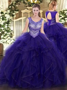 Low Price Purple Organza and Tulle Lace Up Sweet 16 Quinceanera Dress Sleeveless Floor Length Beading and Ruffles
