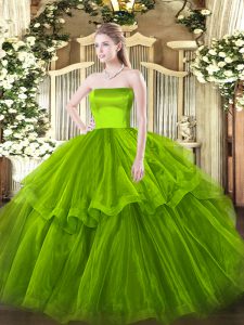 Olive Green Sleeveless Brush Train Ruffled Layers Sweet 16 Dress