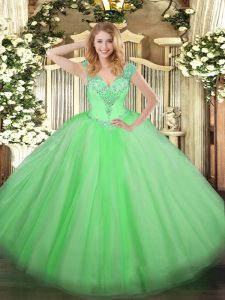 V-neck Sleeveless Lace Up Quinceanera Dress Tulle