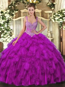 Edgy Floor Length Purple Sweet 16 Quinceanera Dress Straps Sleeveless Lace Up
