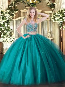 Beauteous Teal Scoop Lace Up Beading Sweet 16 Quinceanera Dress Sleeveless