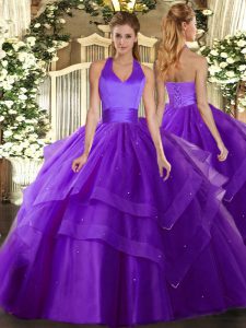 Tulle Sleeveless Floor Length Quinceanera Dresses and Ruffled Layers