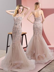 Best Selling Zipper Champagne for Prom and Party with Beading and Ruffles Sweep Train