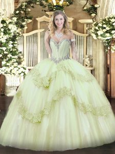 Yellow Green Sweetheart Lace Up Beading and Appliques Vestidos de Quinceanera Sleeveless