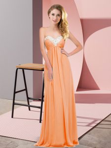 Sweetheart Sleeveless Prom Gown Floor Length Ruching Orange Red Chiffon