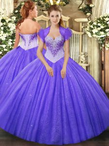 Lavender Sleeveless Floor Length Beading Lace Up Quinceanera Dresses