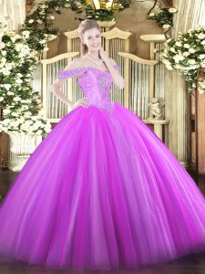 Beading Quinceanera Gowns Lilac Lace Up Sleeveless Floor Length
