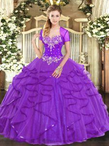 Pretty Sleeveless Beading and Ruffles Lace Up 15 Quinceanera Dress