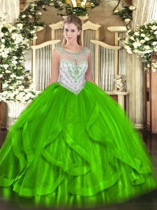 Scoop Sleeveless Tulle Quinceanera Dress Beading and Ruffles Zipper