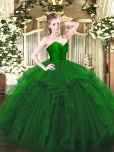 Modest Green Zipper Quinceanera Dress Ruffles Sleeveless Floor Length