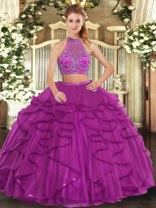 Tulle Sleeveless Floor Length Sweet 16 Dresses and Beading and Ruffled Layers