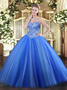 Edgy Sweetheart Sleeveless Lace Up Vestidos de Quinceanera Blue Tulle