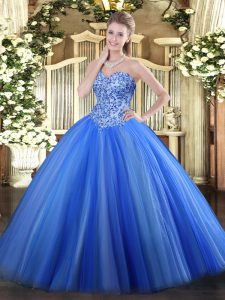 Edgy Sweetheart Sleeveless Lace Up Vestidos de Quinceanera Blue Tulle