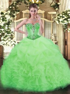 Latest Organza Lace Up Ball Gown Prom Dress Sleeveless Floor Length Beading and Ruffles and Pick Ups