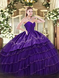 Sleeveless Zipper Floor Length Embroidery and Ruffled Layers Quince Ball Gowns