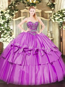 Flare Sweetheart Sleeveless Organza and Taffeta Quinceanera Dresses Beading and Ruffled Layers Lace Up