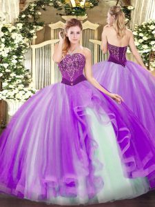Captivating Floor Length Ball Gowns Sleeveless Lavender Quince Ball Gowns Lace Up