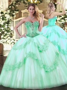 Custom Designed Sleeveless Beading and Appliques Lace Up Quinceanera Dress