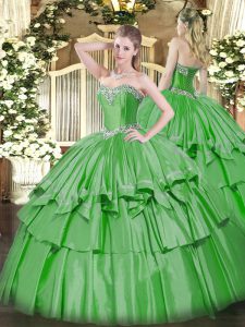 Green Sleeveless Floor Length Beading and Ruffled Layers Lace Up Quinceanera Gowns