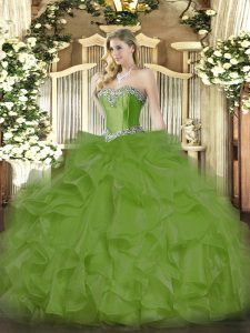 Olive Green Sleeveless Organza Lace Up Quinceanera Gowns for Military Ball and Sweet 16 and Quinceanera