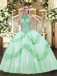 Sleeveless Lace Up Floor Length Beading and Appliques 15 Quinceanera Dress