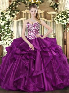 Inexpensive Sleeveless Lace Up Floor Length Beading and Ruffles Quinceanera Dress