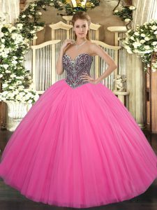 Popular Hot Pink Vestidos de Quinceanera Sweet 16 and Quinceanera with Beading Sweetheart Sleeveless Lace Up