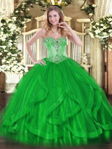 Artistic Floor Length Green Vestidos de Quinceanera Sweetheart Sleeveless Lace Up