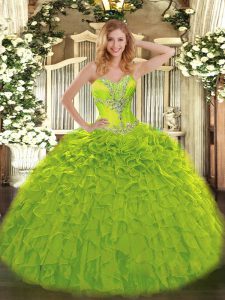 Luxurious Olive Green Sleeveless Floor Length Beading and Ruffles Lace Up Quinceanera Dress