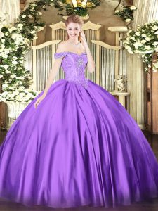 Nice Purple Sleeveless Beading Floor Length 15th Birthday Dress