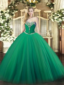 Dazzling Sweetheart Sleeveless Quinceanera Dress Floor Length Beading Turquoise Tulle