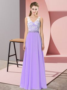 Best Selling Chiffon Sleeveless Floor Length Homecoming Dress and Beading