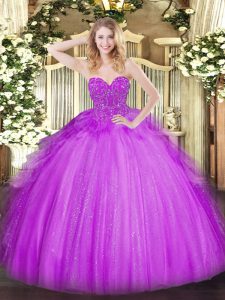 Sweetheart Sleeveless Tulle Quinceanera Gowns Lace Lace Up