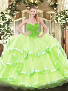 Yellow Green Lace Up Sweetheart Lace Sweet 16 Quinceanera Dress Organza Sleeveless