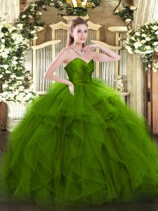 Decent Green Sleeveless Tulle Zipper Quinceanera Gowns for Military Ball and Sweet 16 and Quinceanera